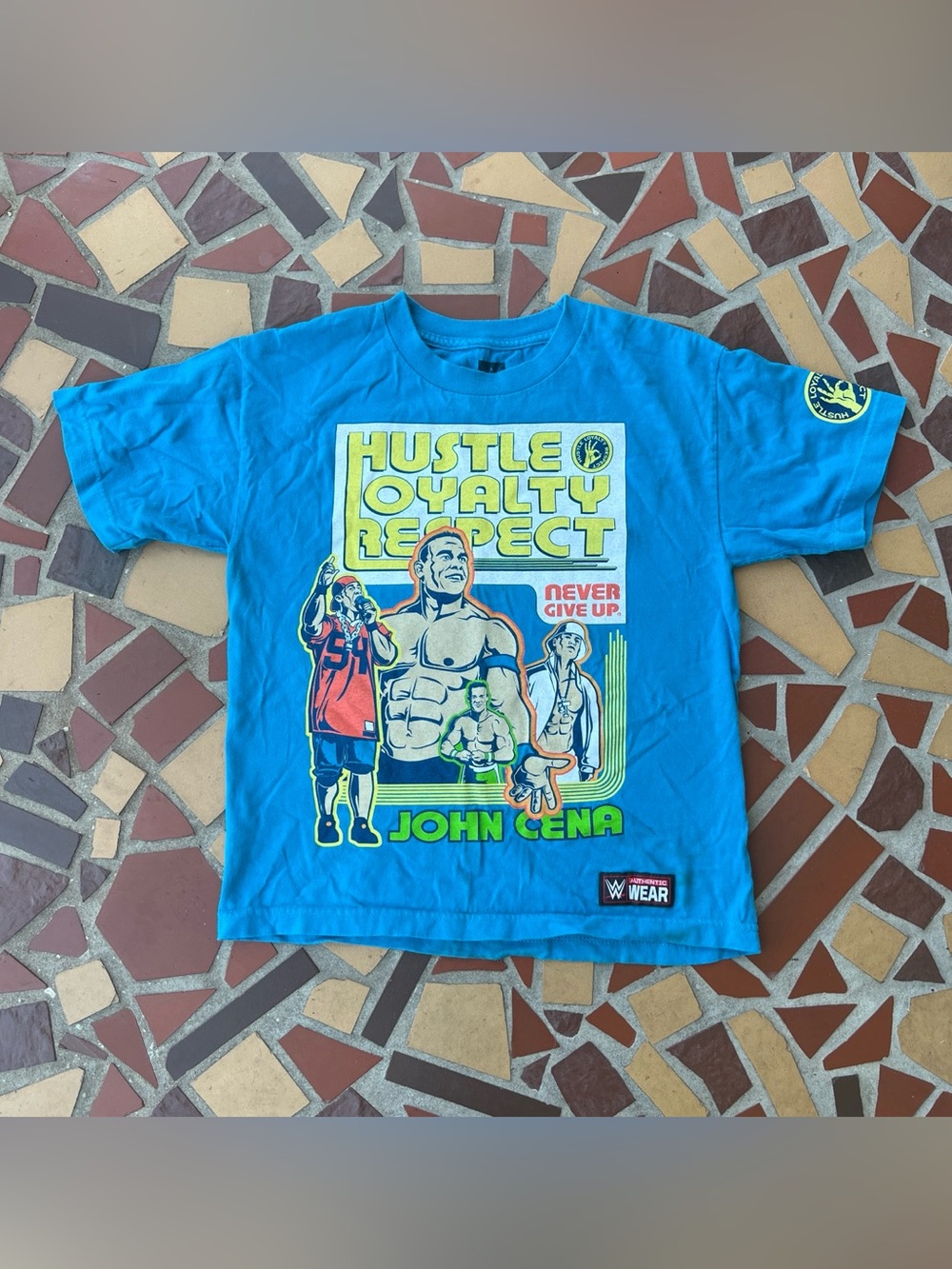WWE John Cena Bright Blue Hustle Loyalty Respect Graphic Tee